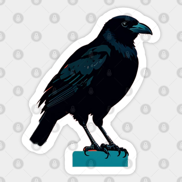 Cute Little Crow Standing on a Perch Sticker by CursedContent